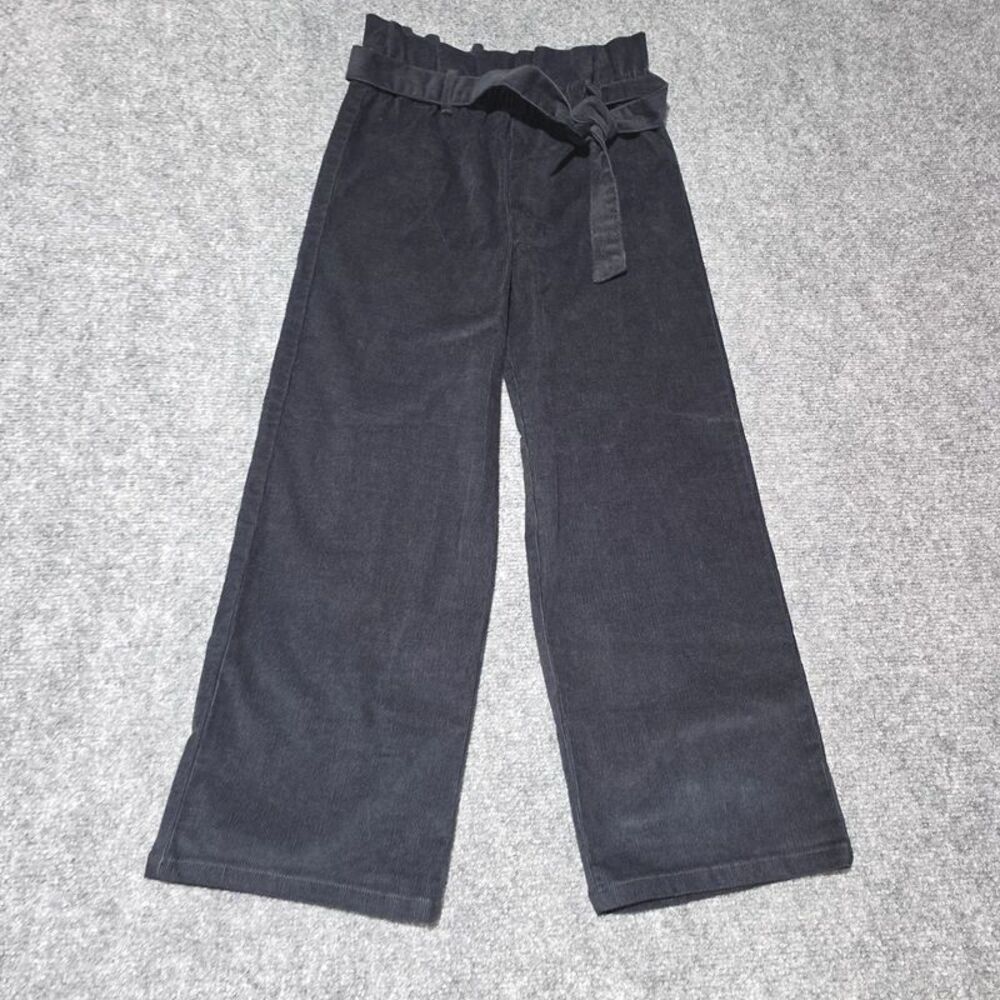 Girls Black Corduroy Paperbag Waist Wide Leg Pants